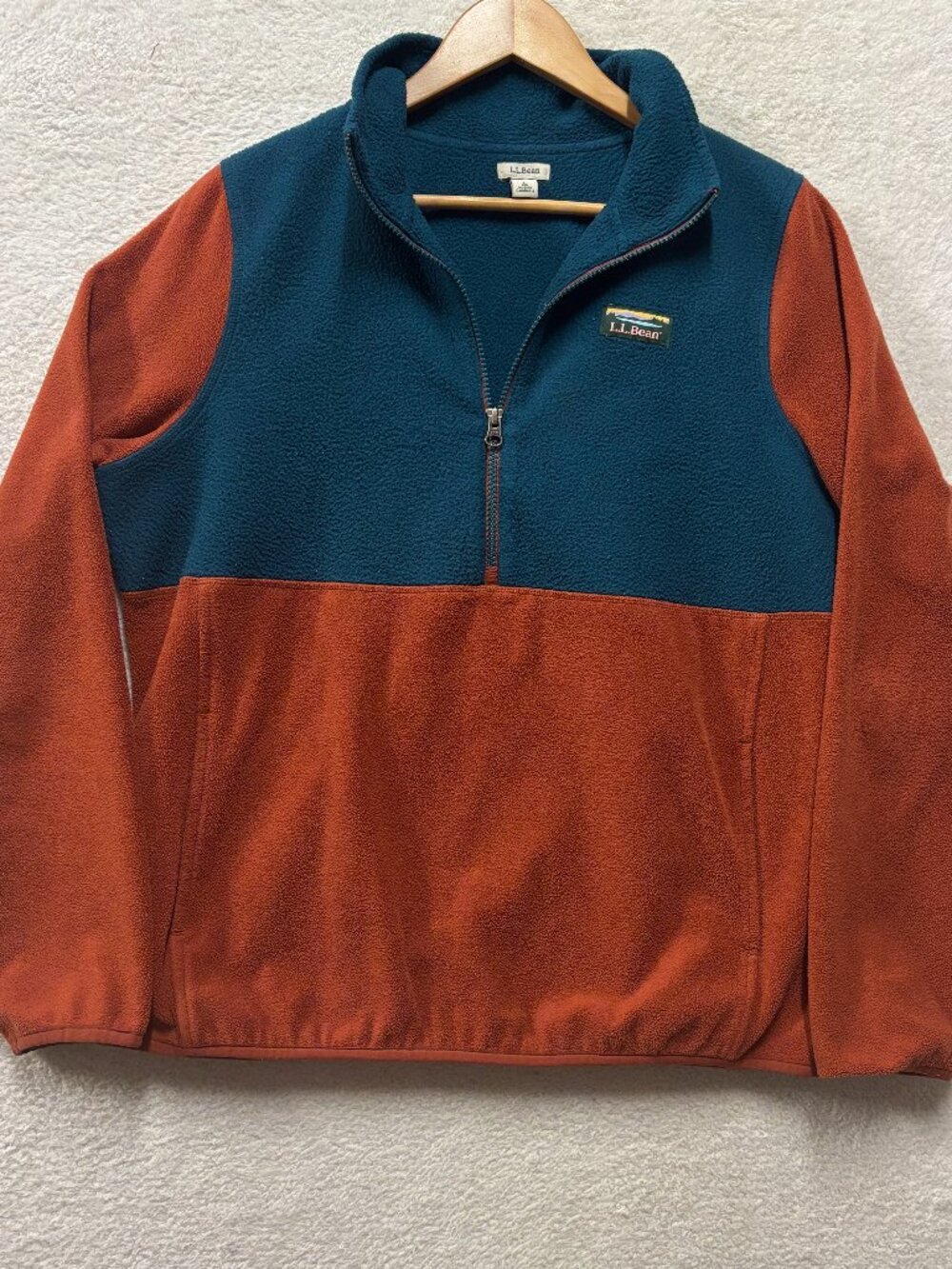 L.L. Bean Fleece Pullover Men's Large 1/4 Zip Colorblock Teal Orange Mountain